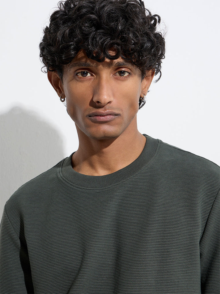 WES Casuals Olive Textured Relaxed-Fit Cotton-Blend T-Shirt