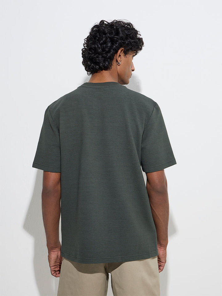 WES Casuals Olive Textured Relaxed-Fit Cotton-Blend T-Shirt
