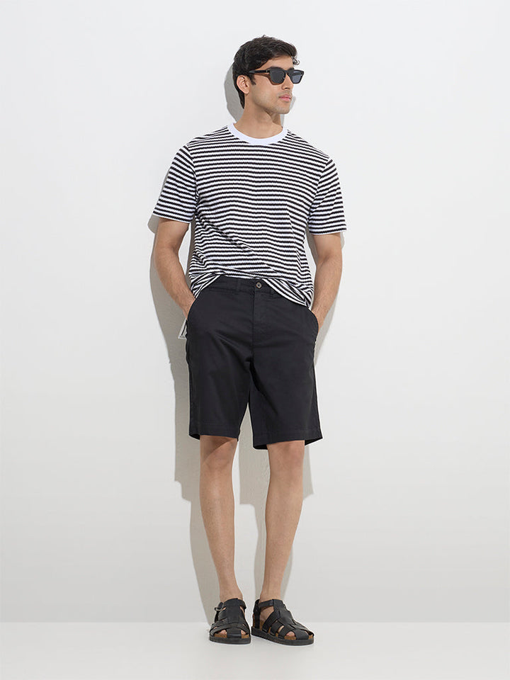 WES Casuals Black Relaxed-Fit Mid-Rise Cotton Shorts