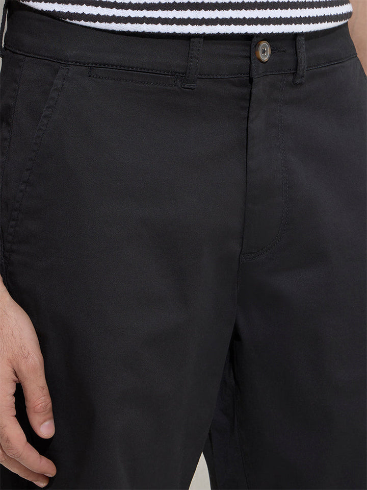 WES Casuals Black Relaxed-Fit Mid-Rise Cotton Shorts