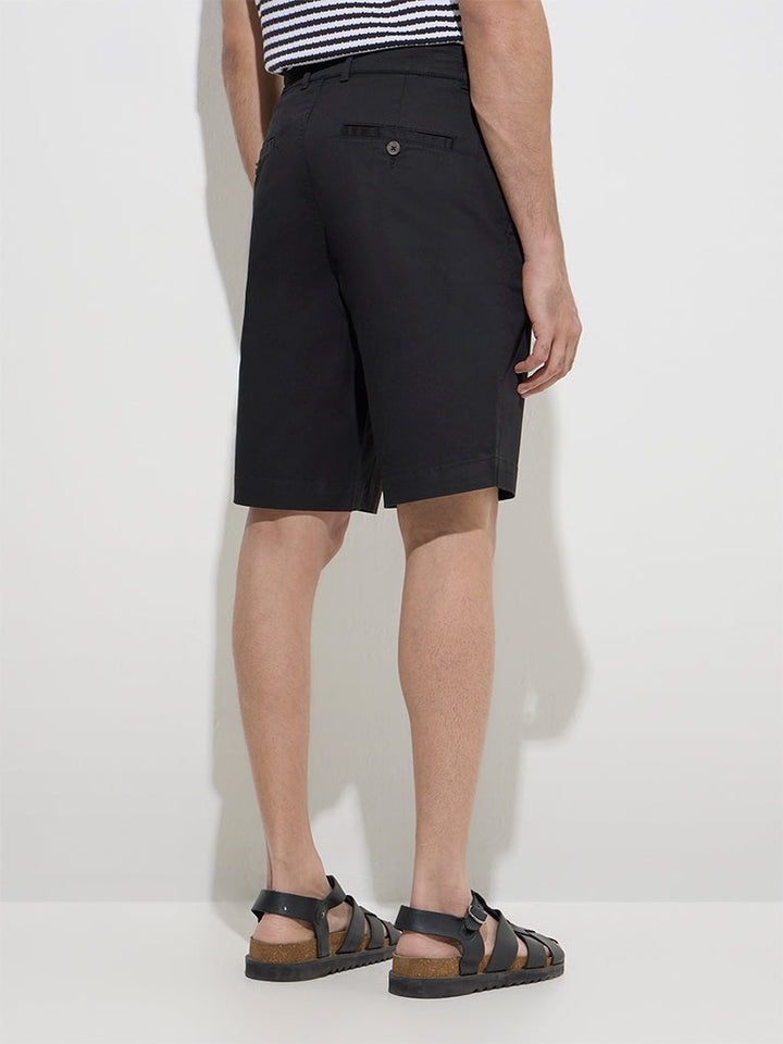 WES Casuals Black Relaxed-Fit Mid-Rise Cotton Shorts