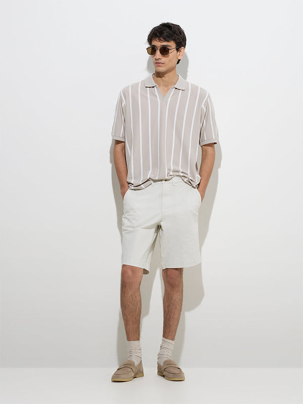 WES Casuals Light Beige Relaxed-Fit Cotton-Blend Shorts