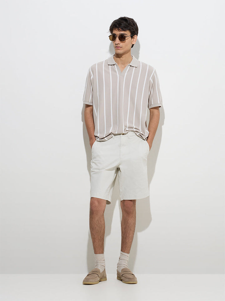 WES Casuals Light Beige Relaxed-Fit Cotton-Blend Shorts