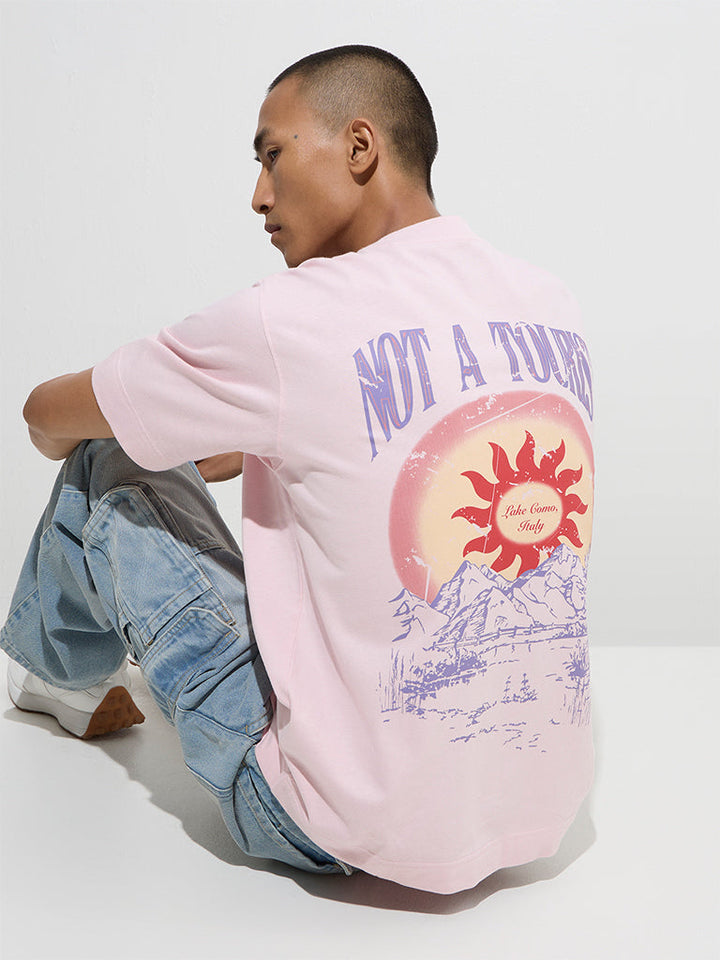 Nuon Pink Nature-Inspired Relaxed-Fit Cotton T-Shirt