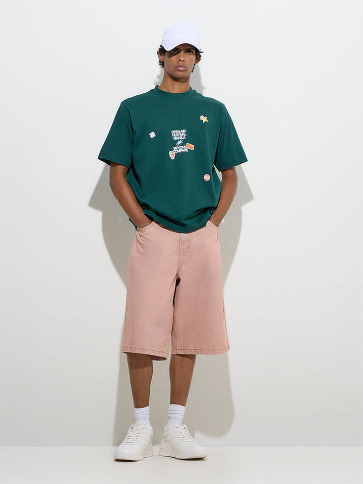 Nuon Green Typographic Relaxed-Fit Cotton T-Shirt