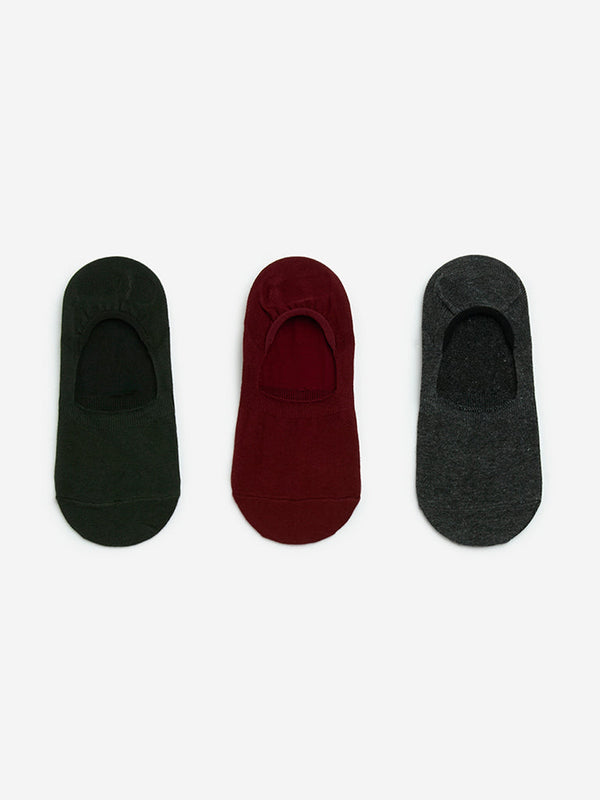 WES Lounge Olive Cotton-Blend No-Show Socks - Pack of 3