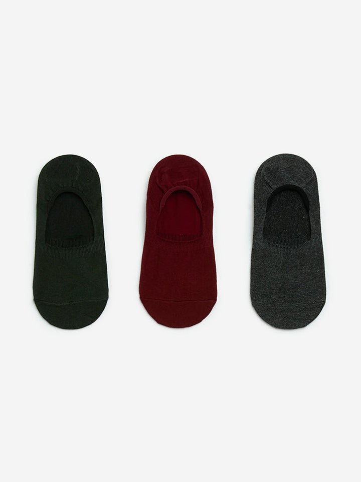 WES Lounge Olive Cotton-Blend No-Show Socks - Pack of 3