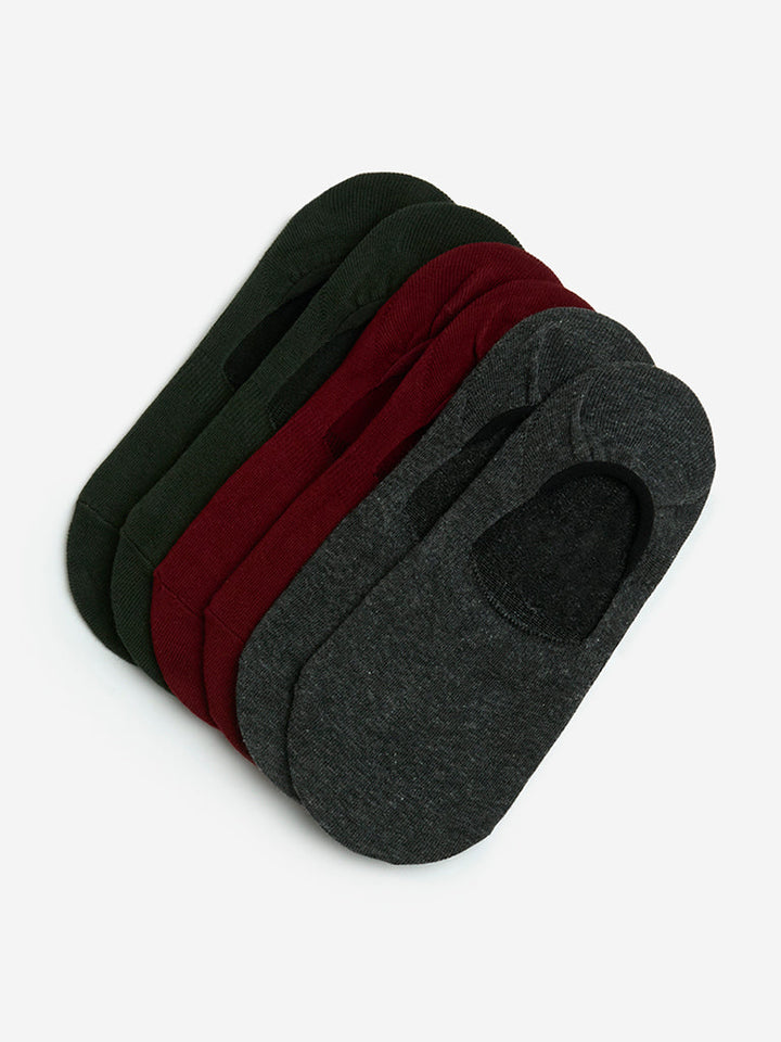 WES Lounge Olive Cotton-Blend No-Show Socks - Pack of 3