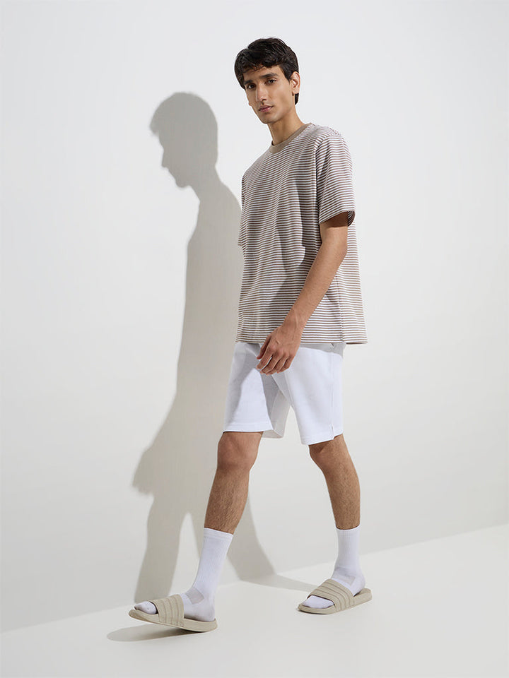 WES Lounge Beige Striped Relaxed-Fit Cotton-Blend T-Shirt