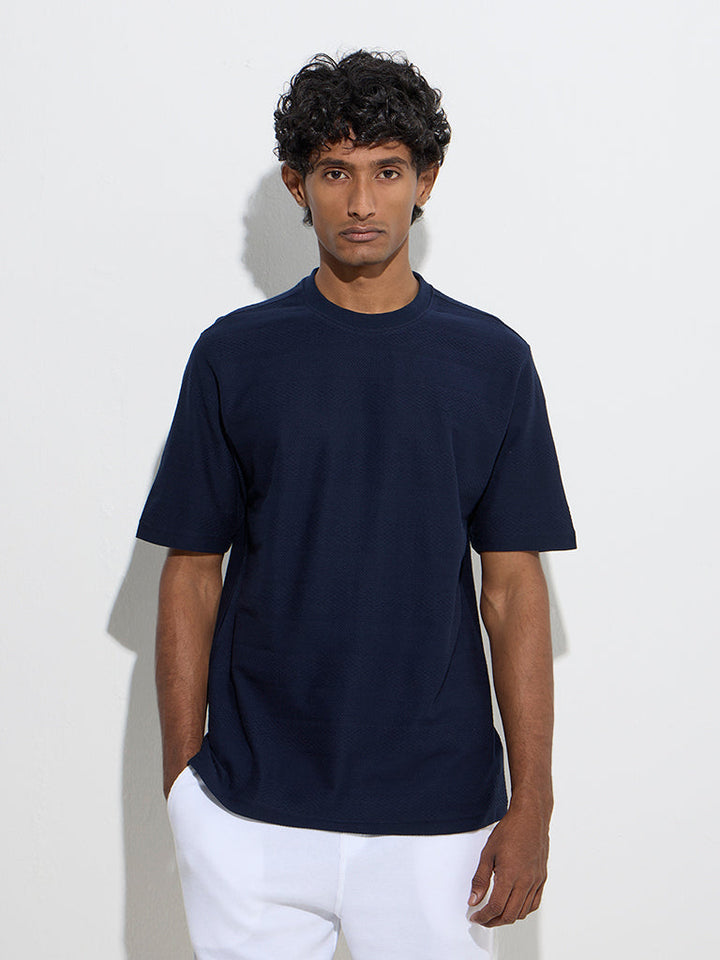 WES Lounge Navy Self Relaxed-Fit Cotton-Blend T-Shirt