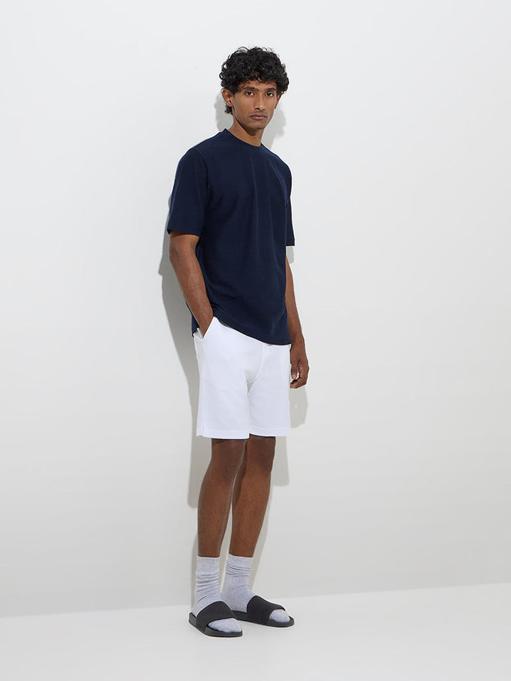 WES Lounge Navy Self Relaxed-Fit Cotton-Blend T-Shirt