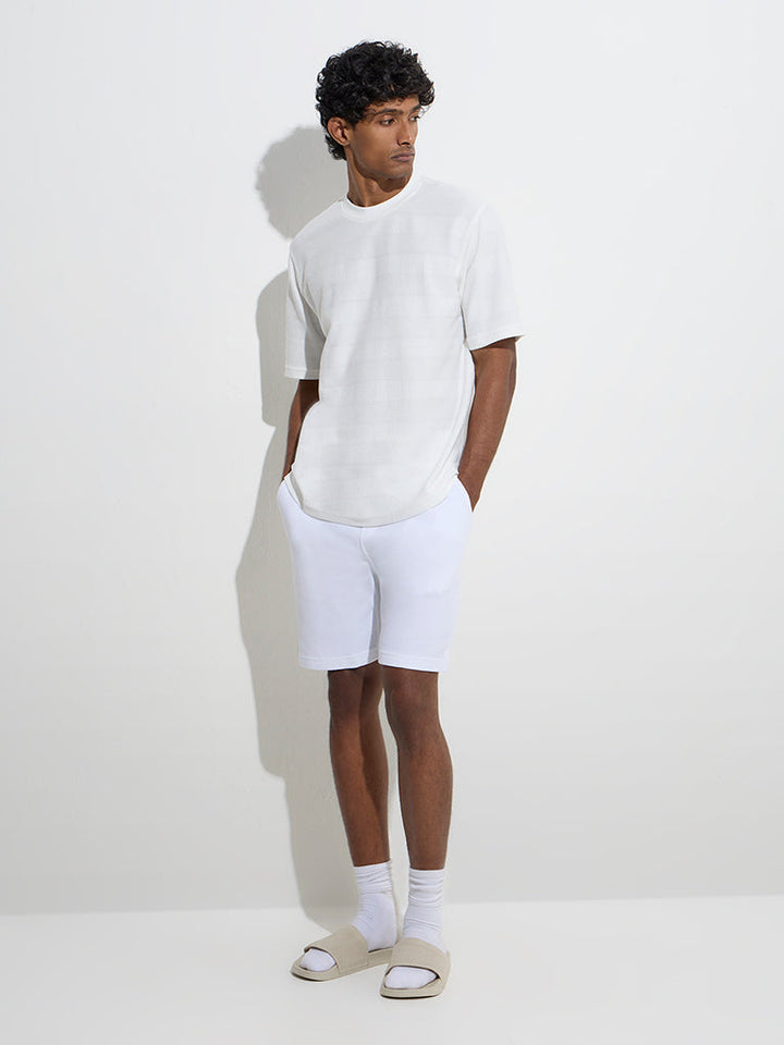 WES Lounge White Self Relaxed-Fit Cotton-Blend T-Shirt