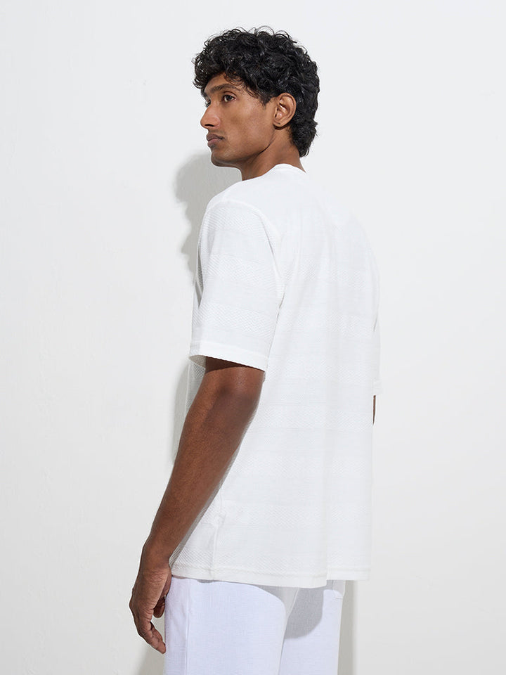 WES Lounge White Self Relaxed-Fit Cotton-Blend T-Shirt