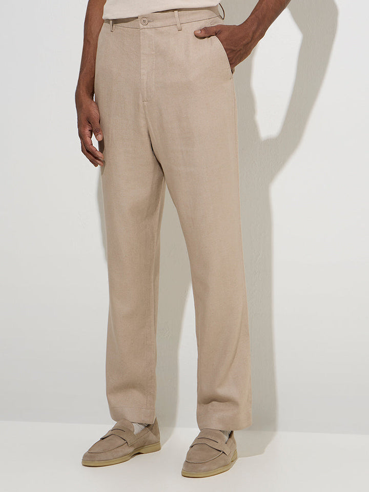 Ascot Beige Relaxed-Fit Mid-Rise Cotton-Blend Chinos