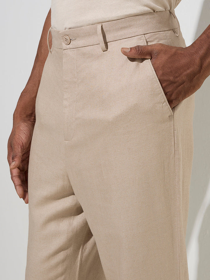 Ascot Beige Relaxed-Fit Mid-Rise Cotton-Blend Chinos
