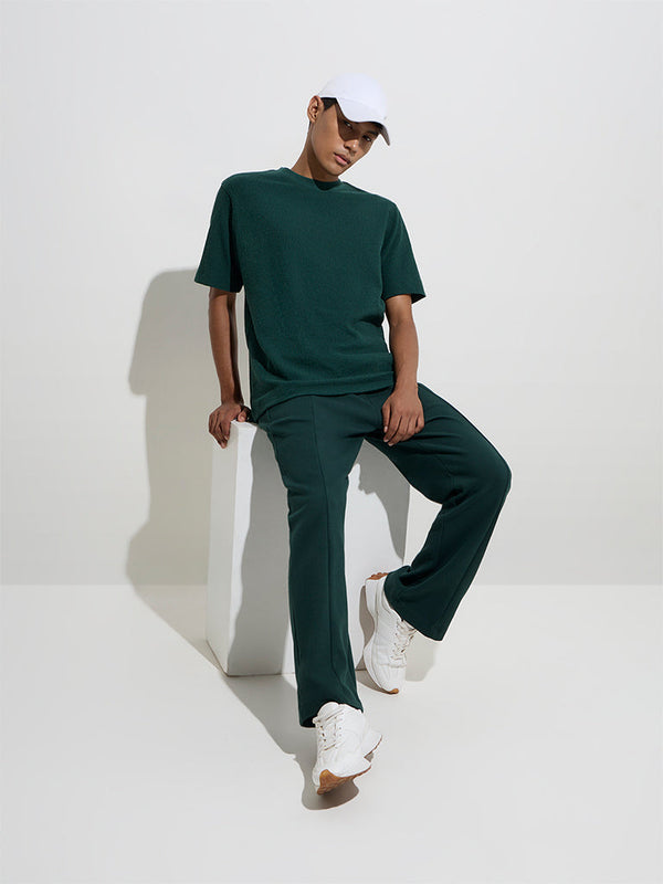 Studiofit Green Crinkled Relaxed-Fit Cotton-Blend T-Shirt