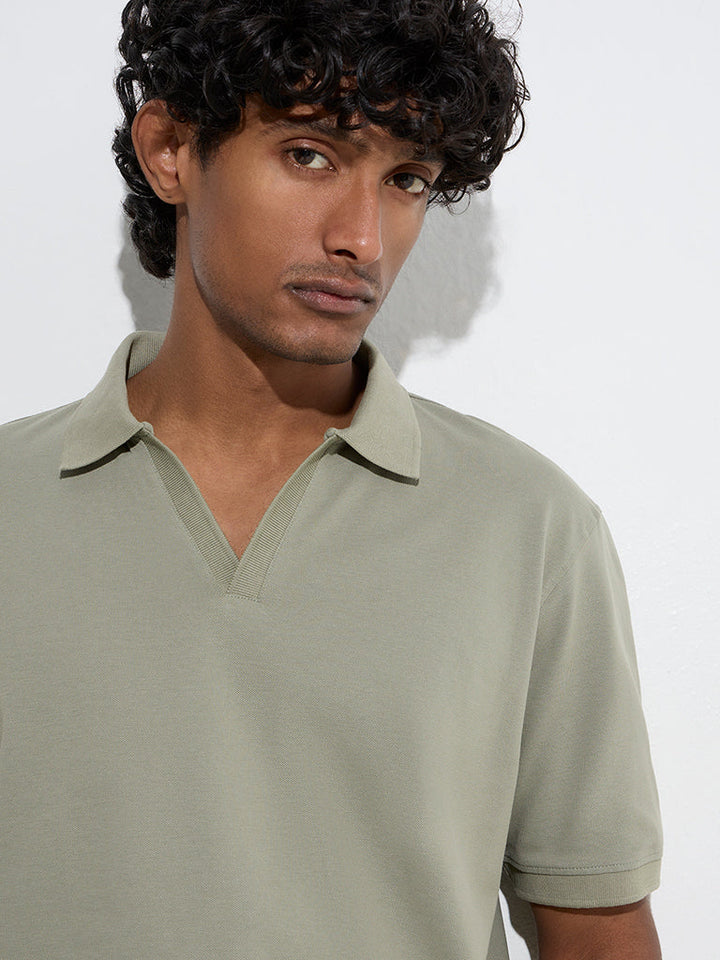 WES Casuals Olive Relaxed-Fit Cotton-Blend Polo T-Shirt