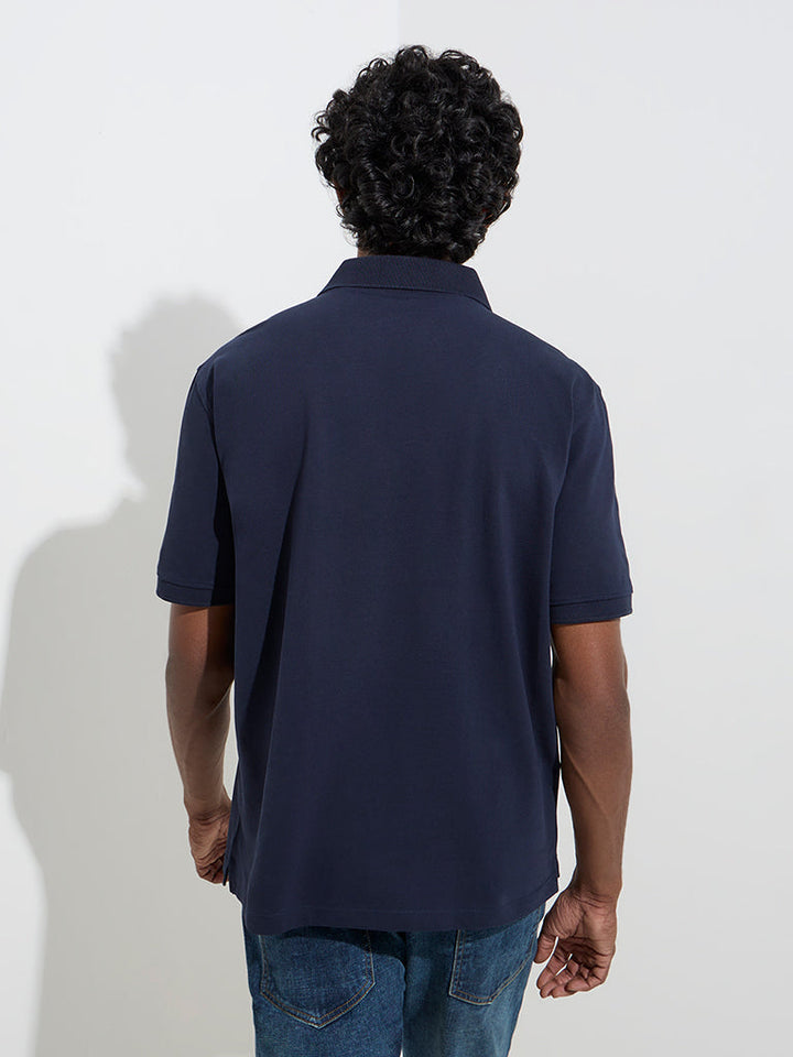WES Casuals Navy Relaxed-Fit Cotton-Blend Polo T-Shirt