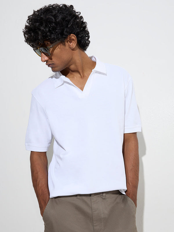 WES Casuals White Relaxed-Fit Cotton-Blend Polo T-Shirt