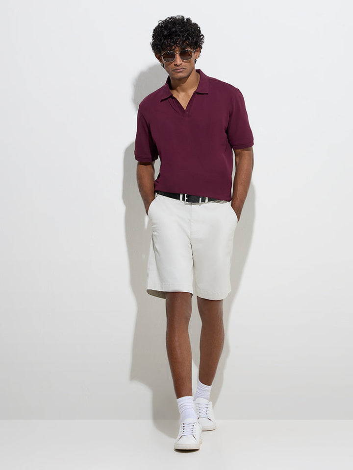 WES Casuals Wine Relaxed-Fit Cotton-Blend Polo T-Shirt