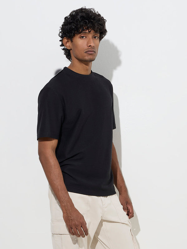 WES Casuals Black Relaxed-Fit Cotton-Blend T-Shirt