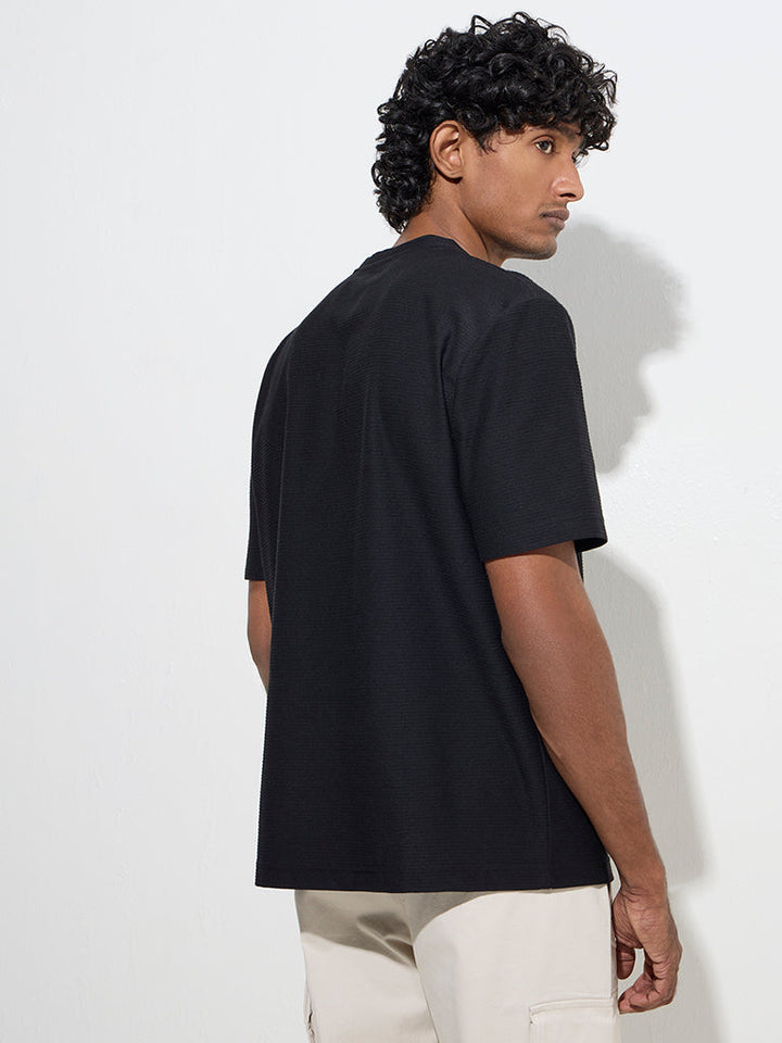 WES Casuals Black Relaxed-Fit Cotton-Blend T-Shirt