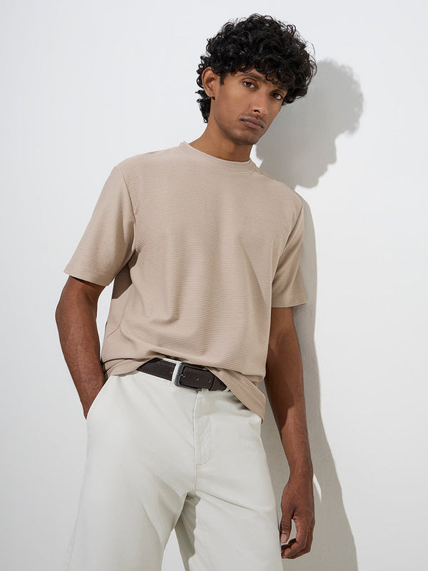 WES Casuals Beige Relaxed-Fit Cotton-Blend T-Shirt
