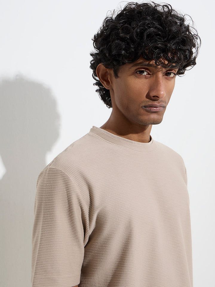 WES Casuals Beige Relaxed-Fit Cotton-Blend T-Shirt