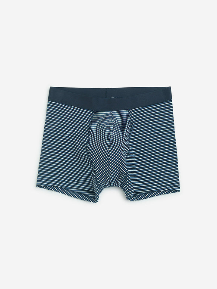 WES Lounge Navy Printed Cotton Trunks - Pack of 3