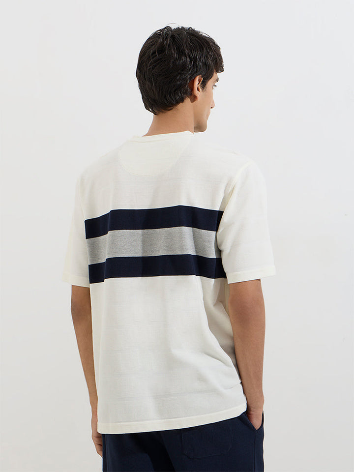 WES Lounge White Striped Relaxed-Fit Cotton-Blend T-Shirt