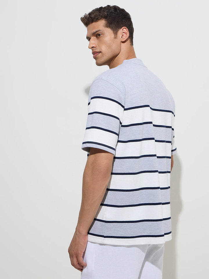 WES Lounge Grey Striped Relaxed-Fit Cotton-Blend T-Shirt