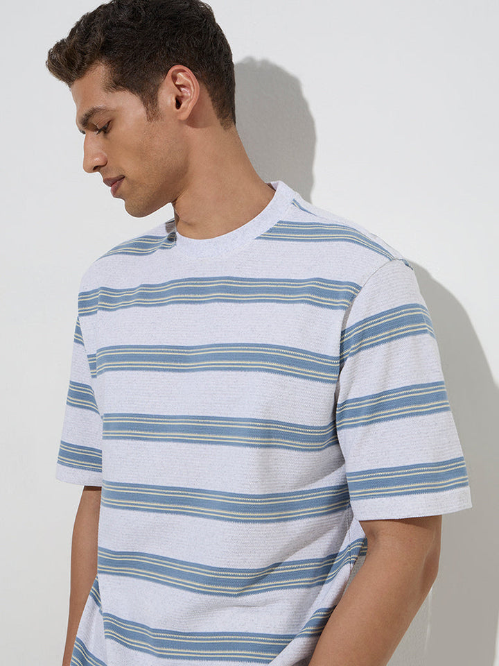 WES Lounge Grey Striped Relaxed-Fit Cotton-Blend T-Shirt