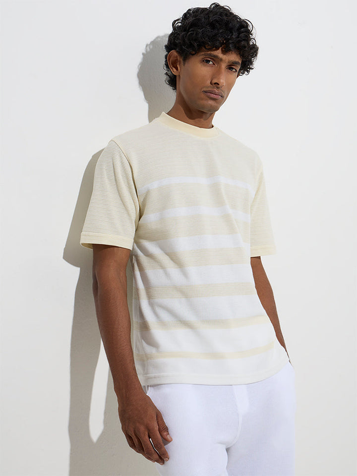 WES Lounge Yellow Striped Relaxed-Fit Cotton-Blend T-Shirt