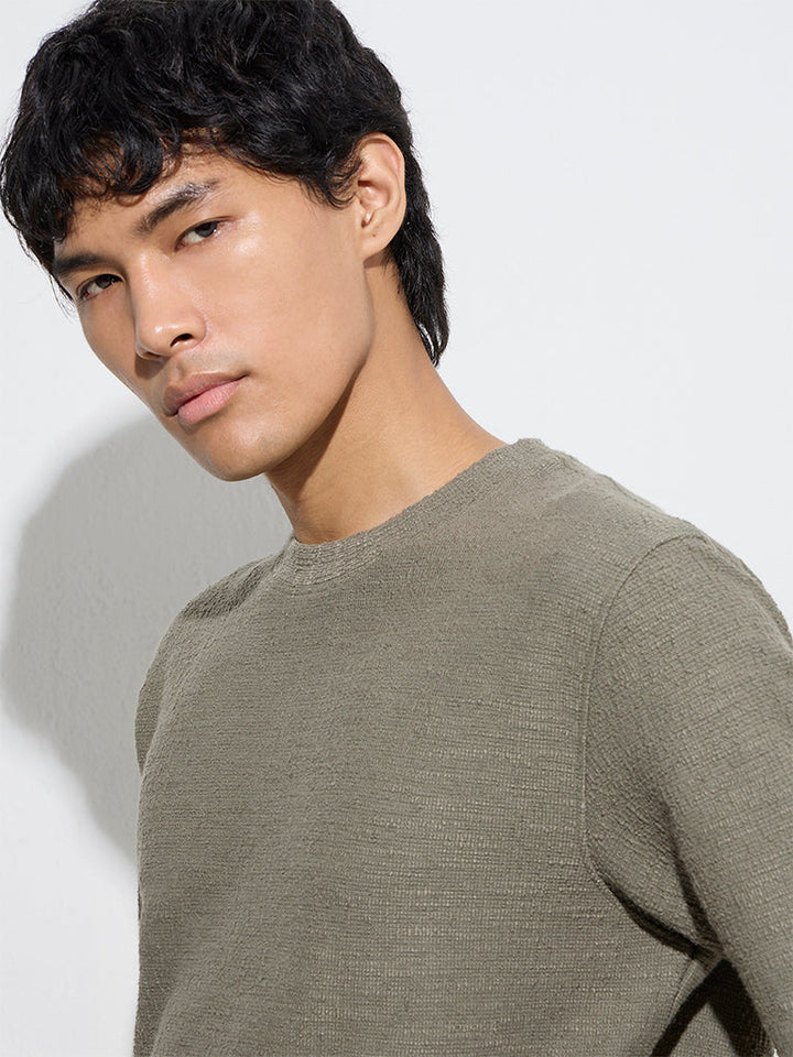 ETA Dark Sage Knitted Relaxed-Fit Cotton-Blend T-Shirt