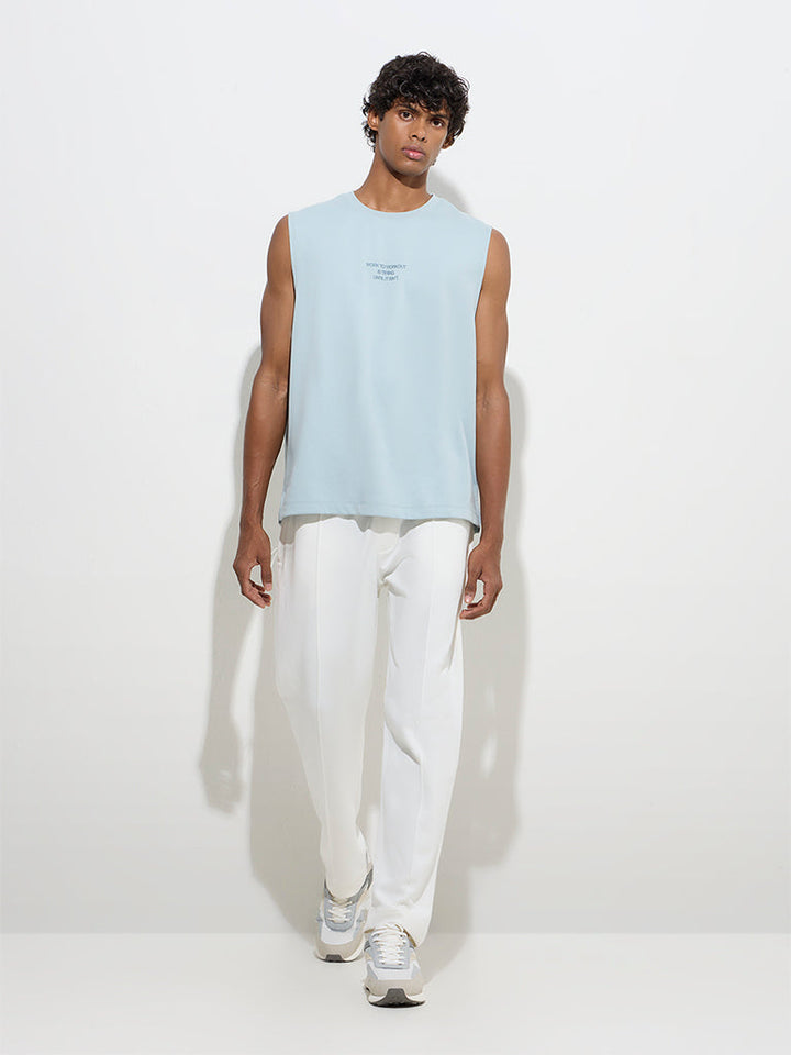 Studiofit Light Blue Relaxed-Fit Cotton-Blend T-Shirt