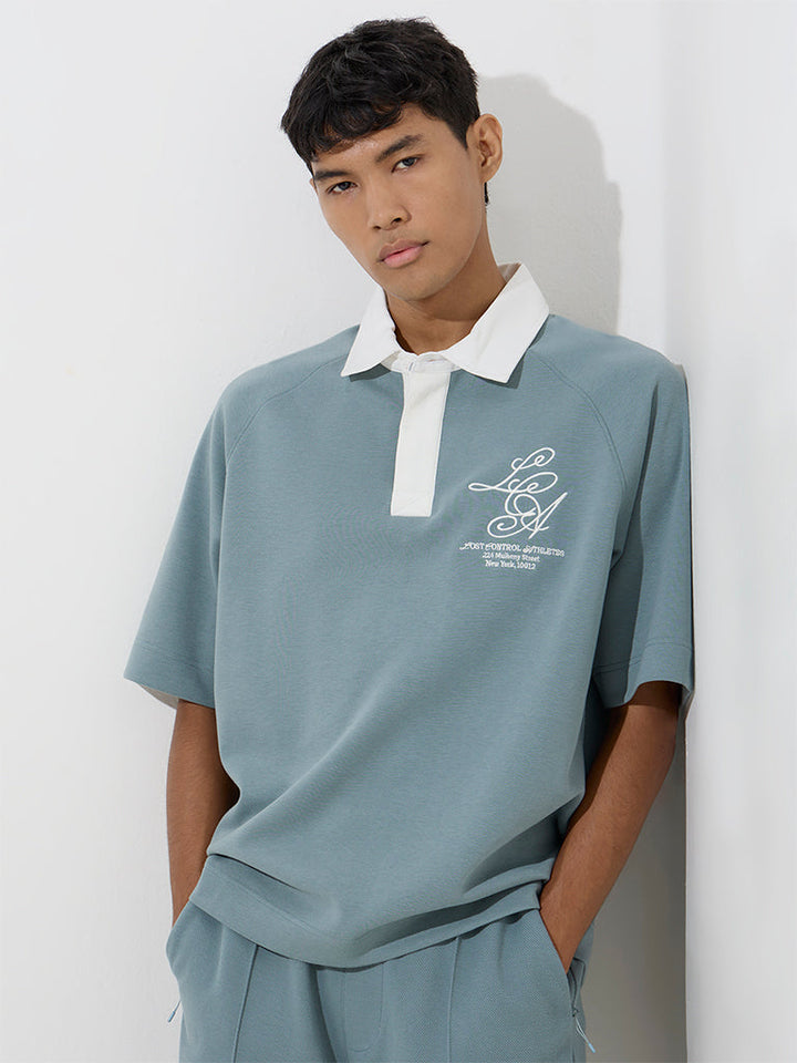 Studiofit Teal Relaxed-Fit Cotton-Blend Polo T-Shirt