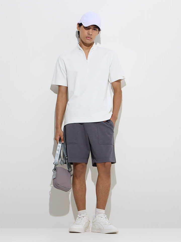 Studiofit White Solid Relaxed-Fit Cotton-Blend T-Shirt