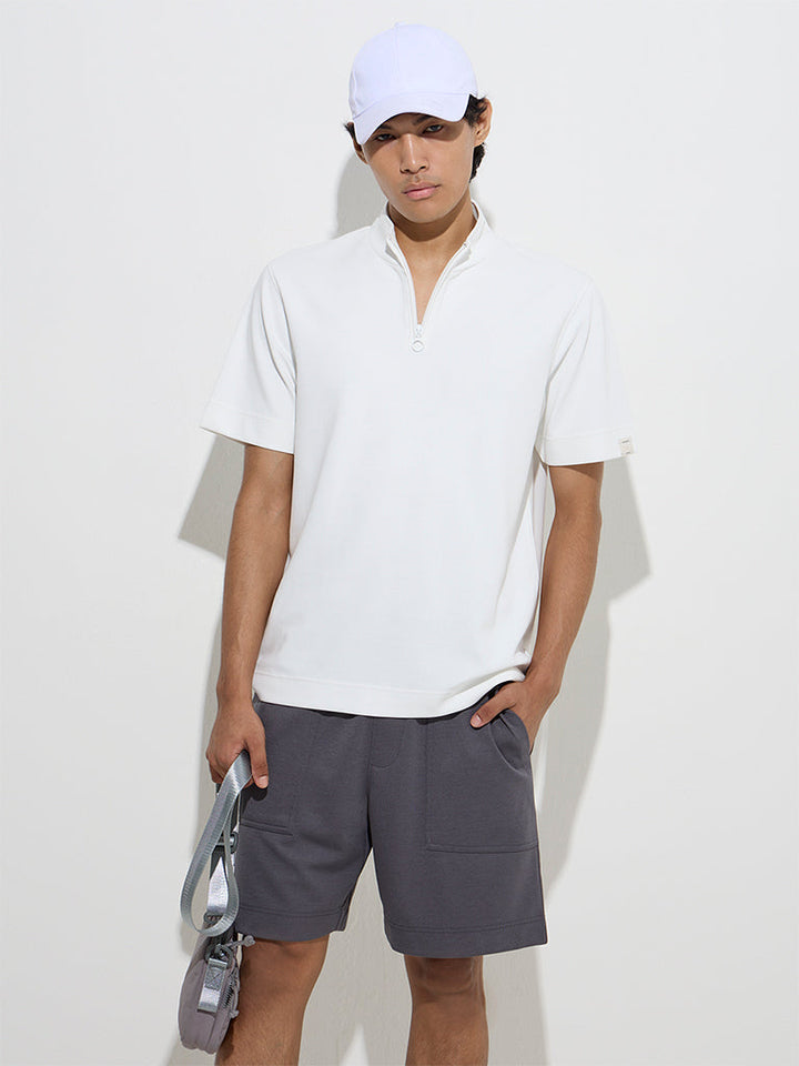 Studiofit White Solid Relaxed-Fit Cotton-Blend T-Shirt