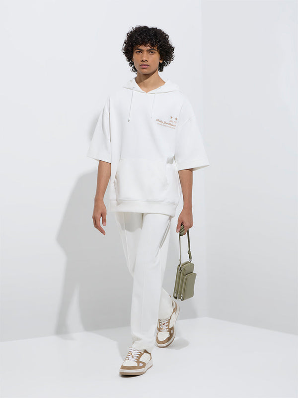 Studiofit Off-White Text Relaxed-Fit Cotton-Blend Hoodie