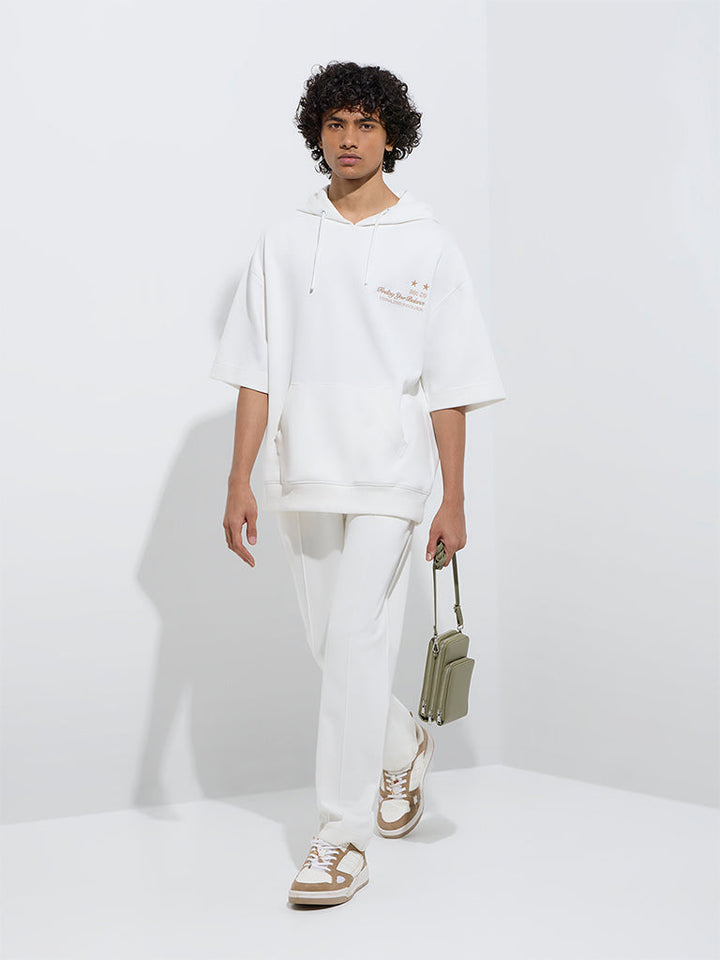 Studiofit Off-White Text Relaxed-Fit Cotton-Blend Hoodie