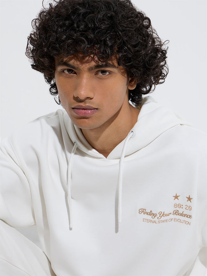 Studiofit Off-White Text Relaxed-Fit Cotton-Blend Hoodie