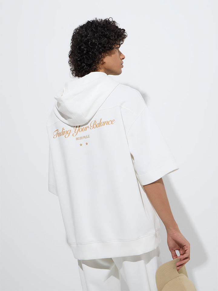 Studiofit Off-White Text Relaxed-Fit Cotton-Blend Hoodie