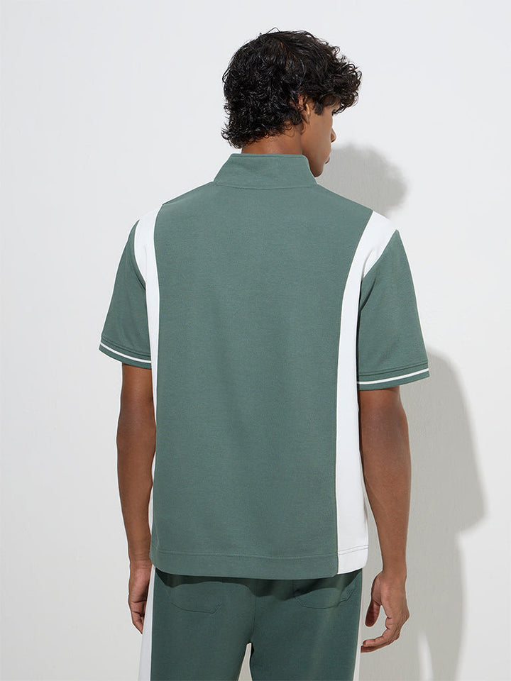 Studiofit Green Text Design Quarter Zip T-Shirt