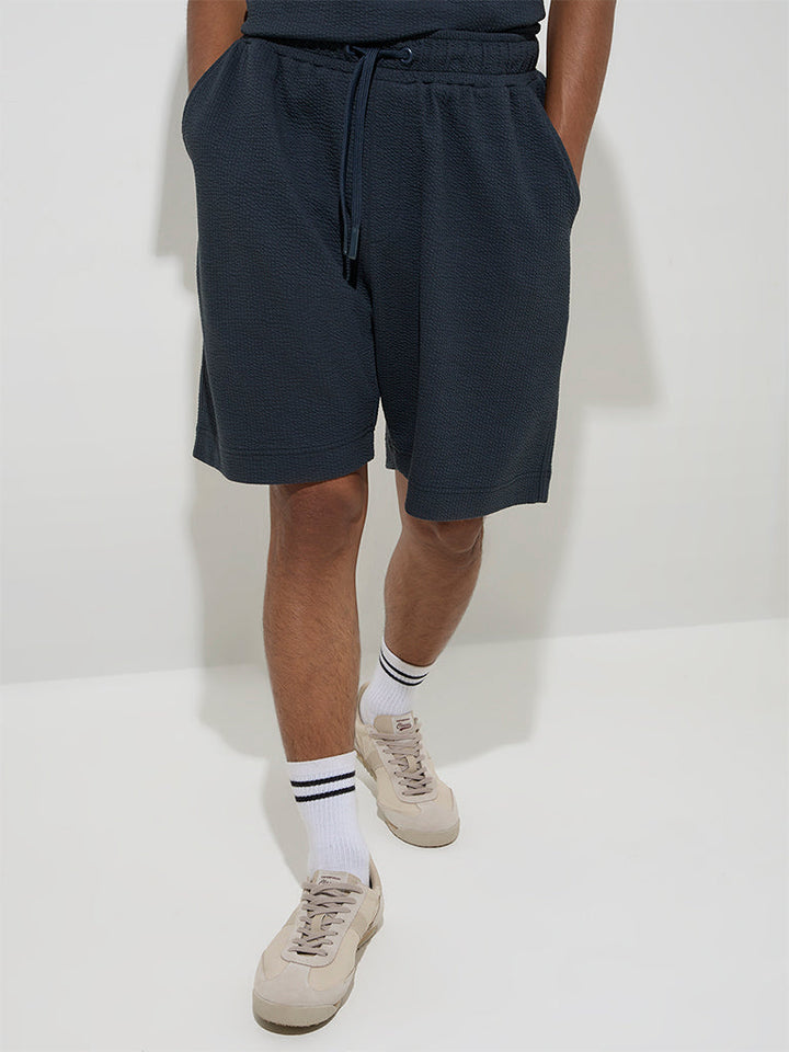 Studiofit Dark Teal Crinkle Relaxed-Fit Cotton-Blend Shorts