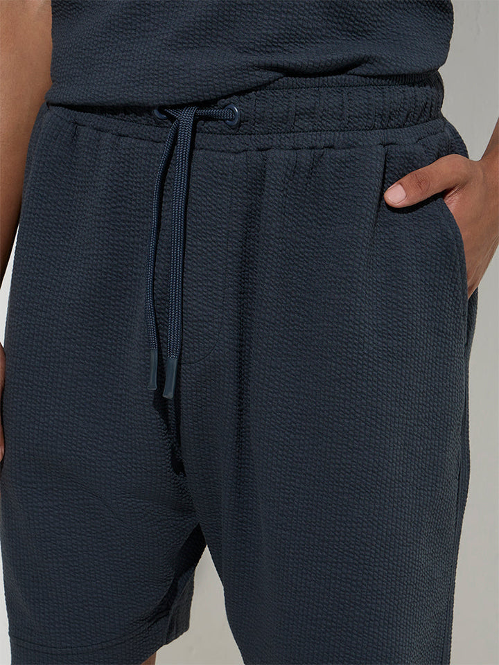 Studiofit Dark Teal Crinkle Relaxed-Fit Cotton-Blend Shorts