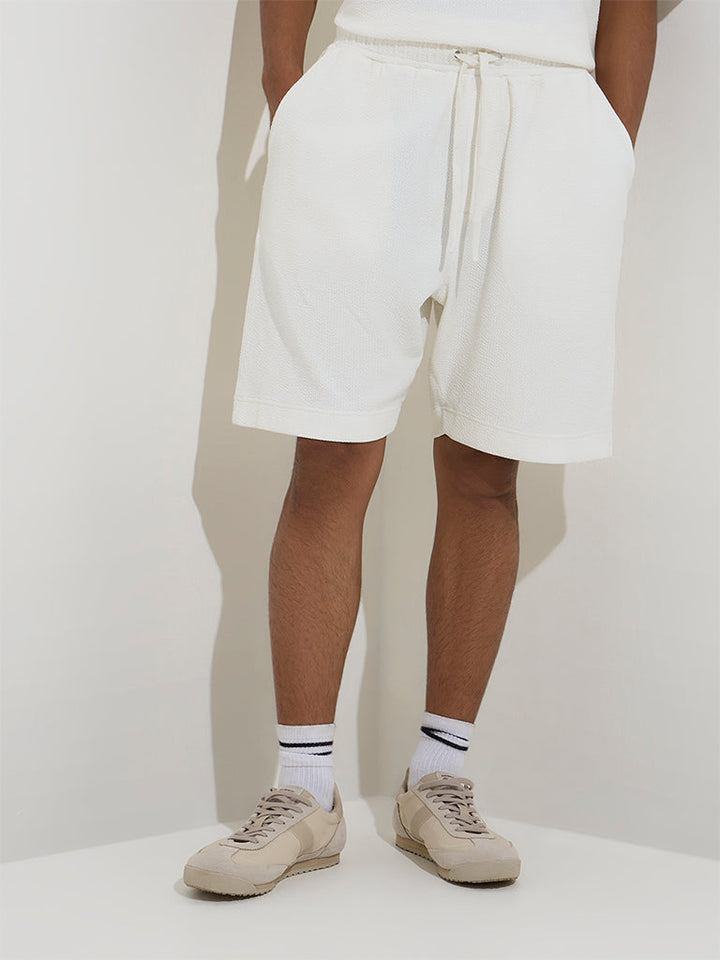 Studiofit White Crinkled Relaxed-Fit Cotton-Blend Shorts