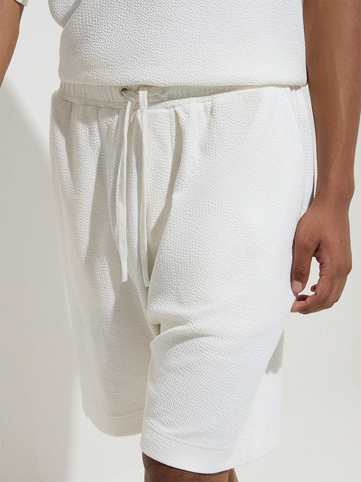 Studiofit White Crinkled Relaxed-Fit Cotton-Blend Shorts