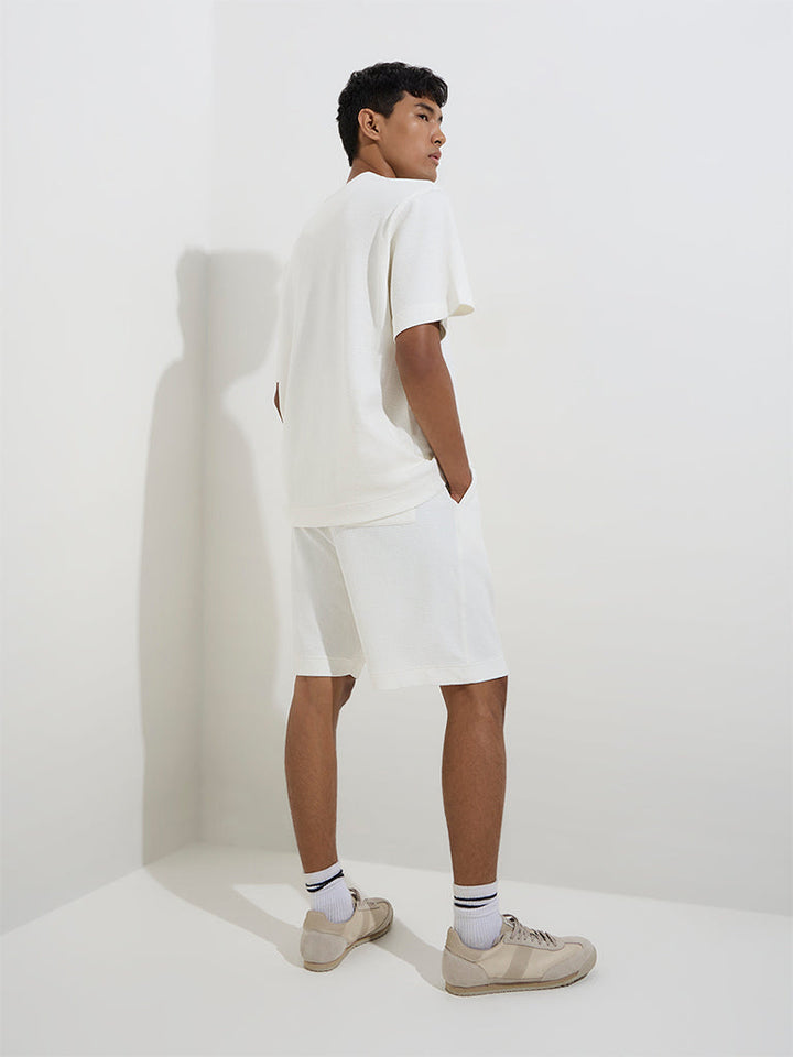 Studiofit White Crinkled Relaxed-Fit Cotton-Blend Shorts