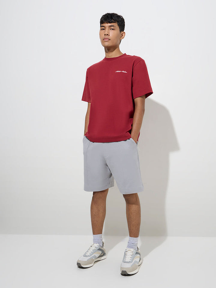 Studiofit Grey Relaxed-Fit Mid-Rise Cotton-Blend Shorts