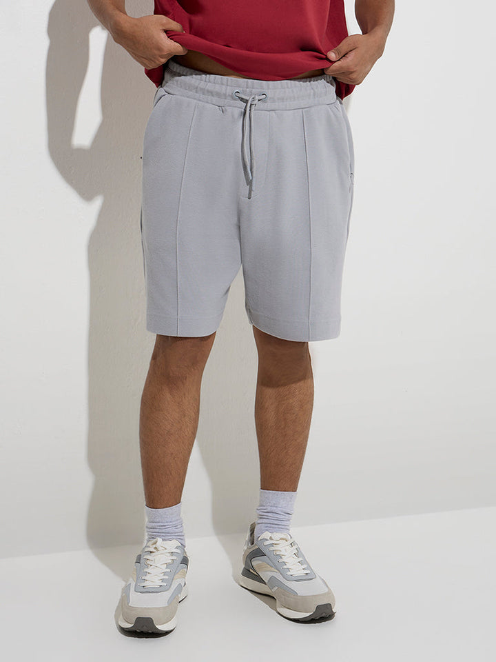 Studiofit Grey Relaxed-Fit Mid-Rise Cotton-Blend Shorts